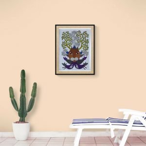 Lion Deer Trees - Gond Canvas Painting