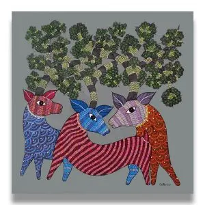 Three Deer - Gond Canvas Painting