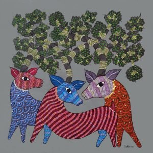 Three Deer - Gond Canvas Painting