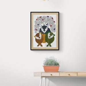 Three Tigers - Gond Canvas Painting