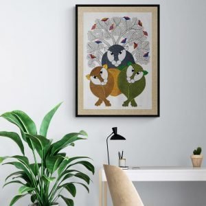 Three Tigers - Gond Canvas Painting