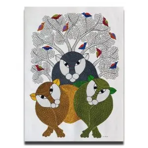 Three Tigers - Gond Canvas Painting