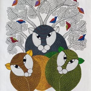 Three Tigers - Gond Canvas Painting