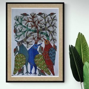Three Birds - Gond Canvas Painting