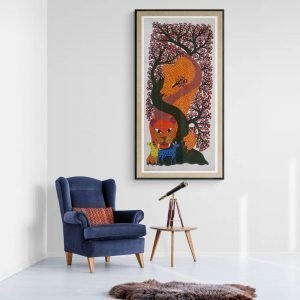 Tiger Preying Deer - Gond Canvas Painting