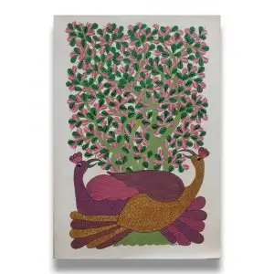 Two Peacocks - Gond Canvas Painting