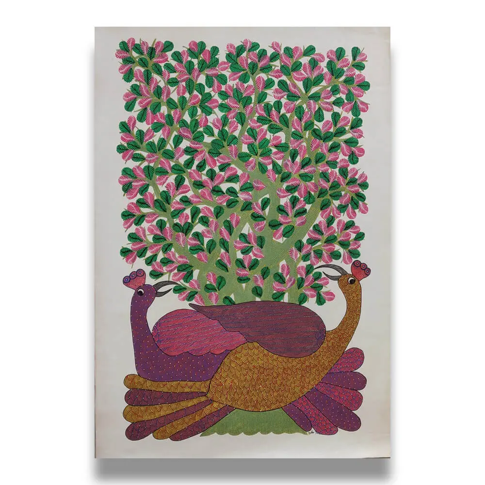 Two Peacocks - Gond Canvas Painting