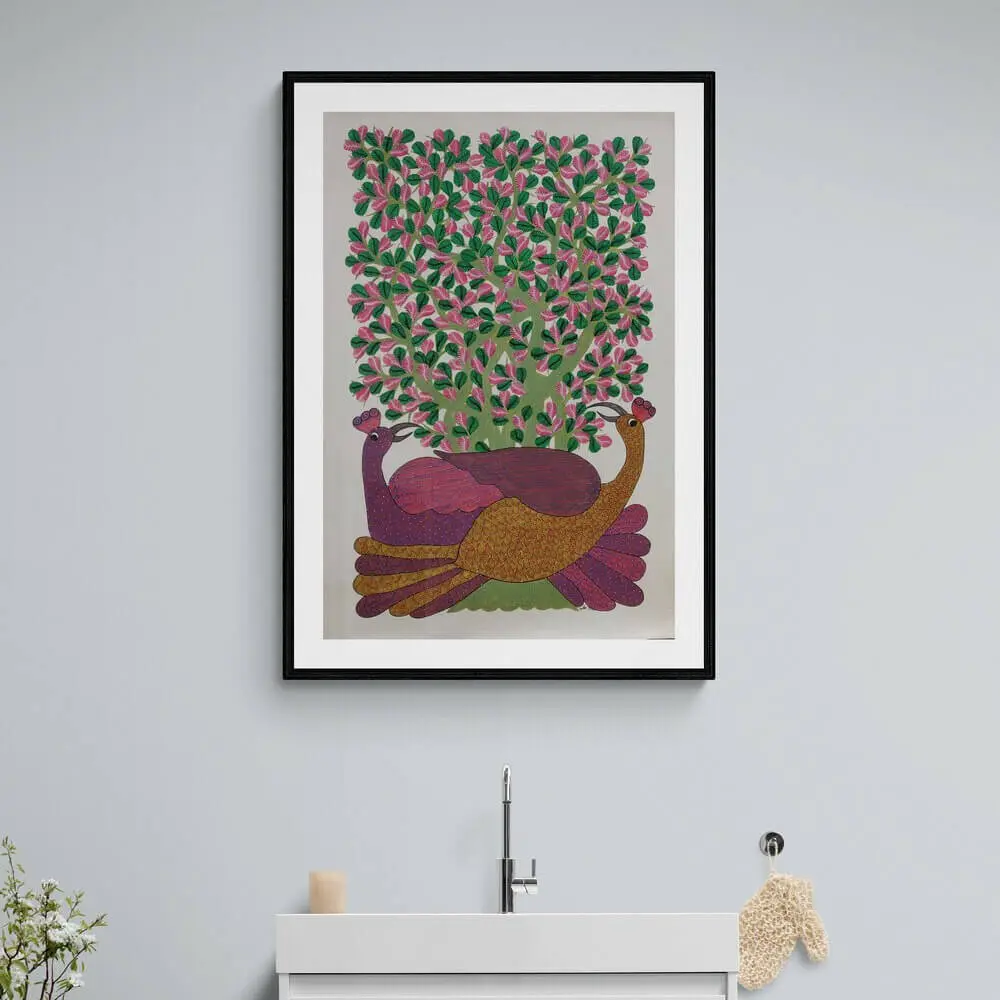 Two Peacocks - Gond Canvas Painting