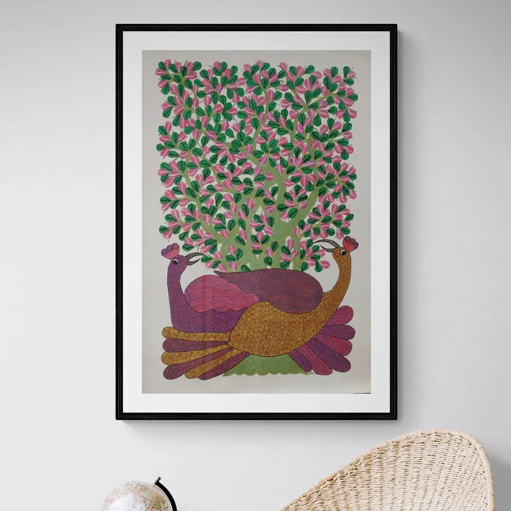 Two Peacocks - Gond Canvas Painting