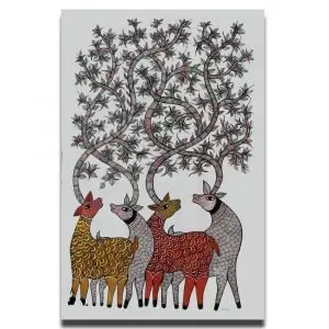 Four Deer - Gond Canvas Painting