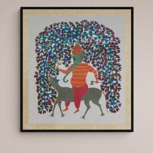 Ganpati Riding Mouse - Gond Canvas Painting