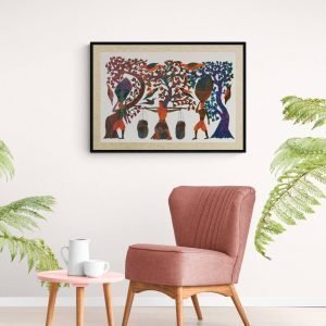 Villagers and Nature - Gond Canvas Painting