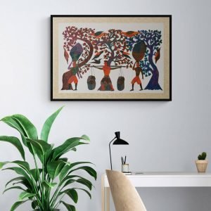 Villagers and Nature - Gond Canvas Painting