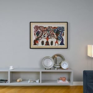 Villagers and Nature - Gond Canvas Painting