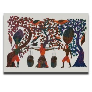 Villagers and Nature - Gond Canvas Painting