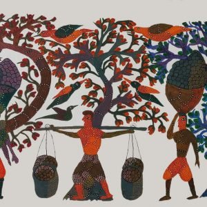 Villagers and Nature - Gond Canvas Painting