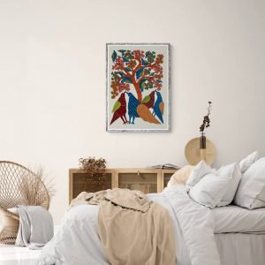 Birds resting under the tree canvas painting