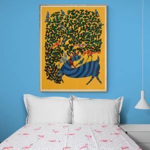 Blue deer and birds embeded in nature