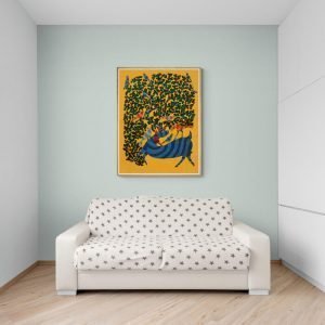 Blue deer and birds embeded in nature