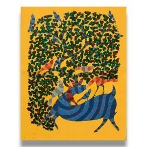 Blue deer and birds embeded in nature 4