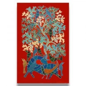 Deer surrounded by birds tribal painting