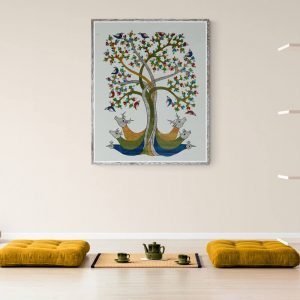 Deers and birds embeded in nature