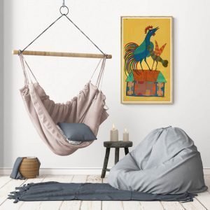 Rooster and Hen on a house Canvas Painting 1