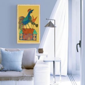 Rooster and Hen on a house Canvas Painting