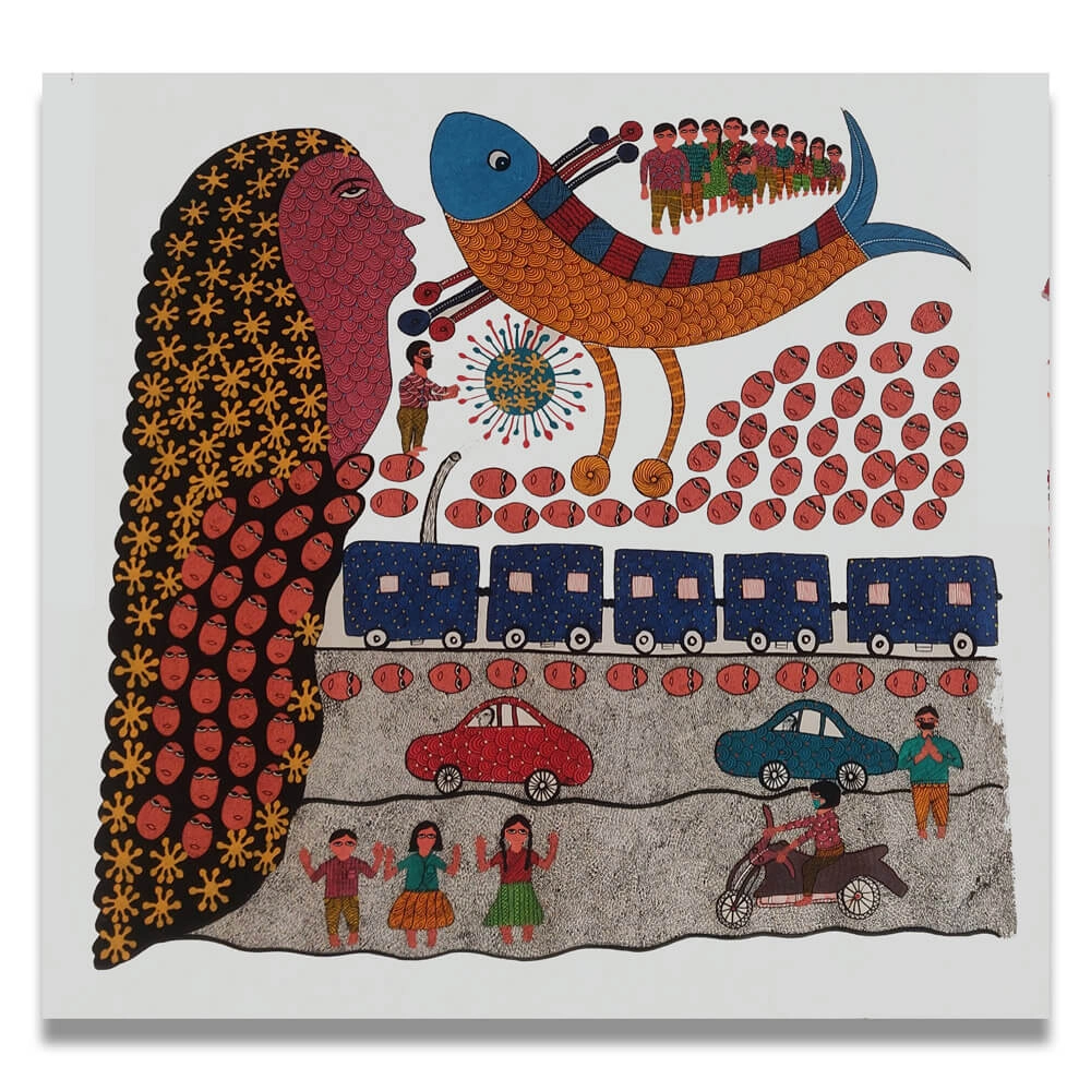 Corona-and-humans-Gond-Art