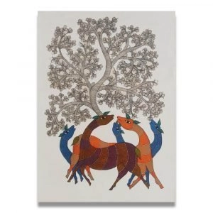 Deer-family-resting-under-a-tree-gond-art