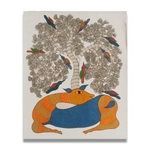 Wild-deer-resting-under-a-tree-gond-art
