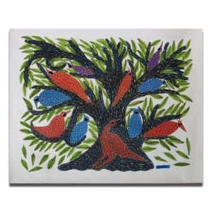Birds resting on the branch bhil painting