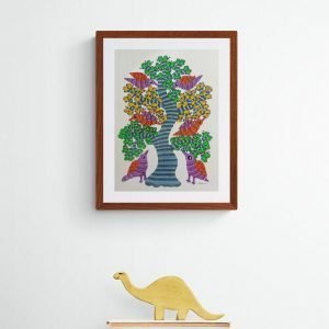 Colourful Birds Resting on a Tree Gond Art