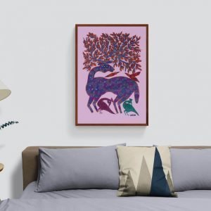 Deer and Birds Bhil Painting