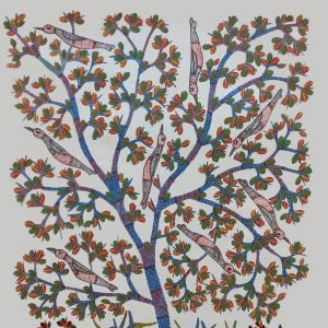 Deer and birds in forest painting