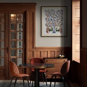 Deer and birds in forest tribal painting