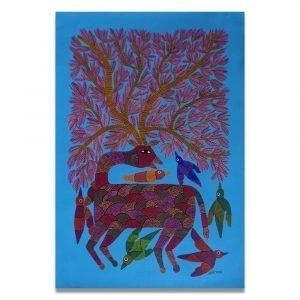 Deer playing with Birds Pithora Art