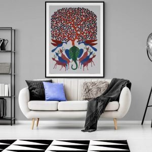 Elephant Deer and Birds Gond Art