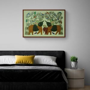 Elephant Family in the wild tribal painting