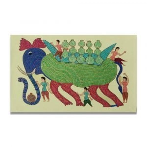 Elephant carrying water pithora art