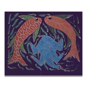 Fishes and Bird Bhil Painting