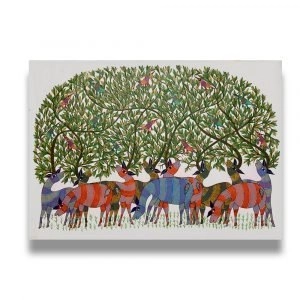 Grazing Deers Tribal Paintingjpg