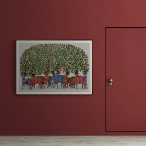 Grazing Deers Wall Painting