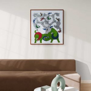 Green Deer and peacocks Tribal Painting