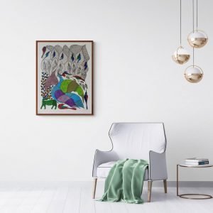Peacock birds and Deer acrylic painting