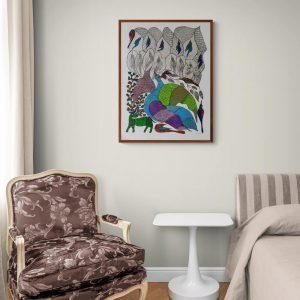 Peacock, birds and Deer canvas painting