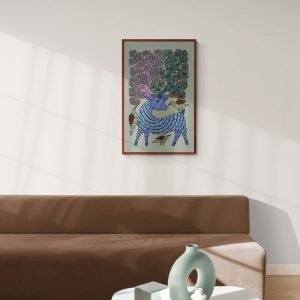 Playful Deer with Birds Tribal Art