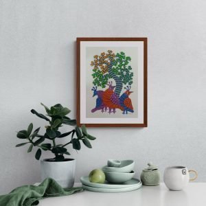 Three Colourful Birds Paper Gond Painting