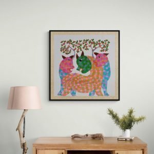 Three Wild Animals in Wild Gond Painting