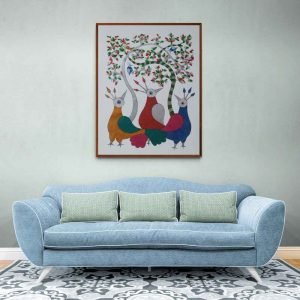 Three colourful Birds Gond Painting